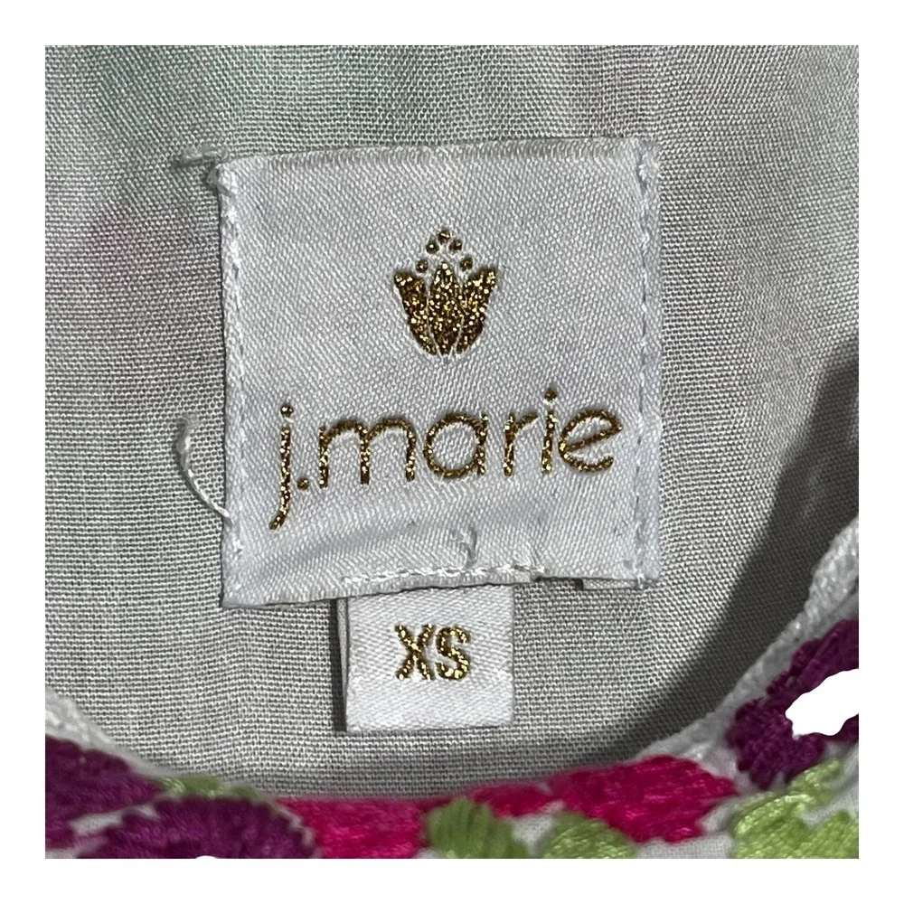 J. Marie White Embroidered Tiered Mini Dress XS‎ Womens Floral Casual